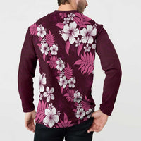 Hawaiian Hibiscus Tribal Floral Pink Button Sweatshirt Polynesian Tapa Pattern - Polynesian Pride