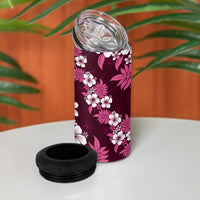 Hawaiian Hibiscus Tribal Floral Pink 4 in 1 Can Cooler Tumbler Polynesian Tapa Pattern - Polynesian Pride
