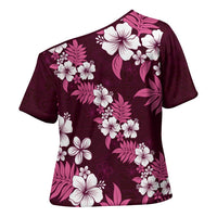 Hawaiian Hibiscus Tribal Floral Pink Cross Shoulder Shirt Polynesian Tapa Pattern LT01 - Polynesian Pride