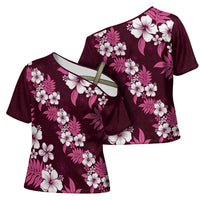 Hawaiian Hibiscus Tribal Floral Pink Cross Shoulder Shirt Polynesian Tapa Pattern LT01 - Polynesian Pride