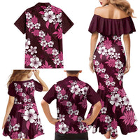Hawaiian Hibiscus Tribal Floral Pink Family Matching Mermaid Dress and Hawaiian Shirt Polynesian Tapa Pattern - Polynesian Pride