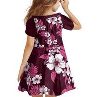 Hawaiian Hibiscus Tribal Floral Pink Family Matching Off Shoulder Short Dress and Hawaiian Shirt Polynesian Tapa Pattern - Polynesian Pride