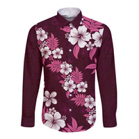 Hawaiian Hibiscus Tribal Floral Pink Long Sleeve Button Shirt Polynesian Tapa Pattern - Polynesian Pride