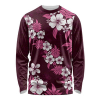 Hawaiian Hibiscus Tribal Floral Pink Long Sleeve Shirt Polynesian Tapa Pattern - Polynesian Pride
