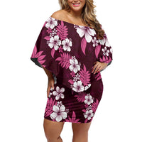 Hawaiian Hibiscus Tribal Floral Pink Off Shoulder Short Dress Polynesian Tapa Pattern - Polynesian Pride