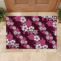 Hawaiian Hibiscus Tribal Floral Pink Rubber Doormat Polynesian Tapa Pattern - Polynesian Pride