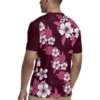 Hawaiian Hibiscus Tribal Floral Pink Rugby Jersey Polynesian Tapa Pattern - Polynesian Pride