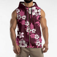 Hawaiian Hibiscus Tribal Floral Pink Sleeveless Zip Hoodie Polynesian Tapa Pattern LT01 - Polynesian Pride