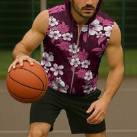 Hawaiian Hibiscus Tribal Floral Pink Sleeveless Zip Hoodie Polynesian Tapa Pattern - Polynesian Pride