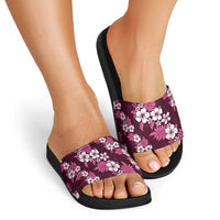 Hawaiian Hibiscus Tribal Floral Pink Slide Sandals Polynesian Tapa Pattern - Polynesian Pride
