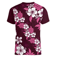 Hawaiian Hibiscus Tribal Floral Pink Women V-Neck T-Shirt Polynesian Tapa Pattern - Polynesian Pride