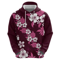 Hawaiian Hibiscus Tribal Floral Pink Zip Hoodie Polynesian Tapa Pattern - Polynesian Pride