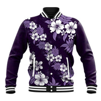 Hawaiian Hibiscus Tribal Floral Purple Baseball Jacket Polynesian Tapa Pattern - Polynesian Pride