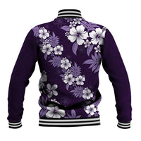 Hawaiian Hibiscus Tribal Floral Purple Baseball Jacket Polynesian Tapa Pattern - Polynesian Pride