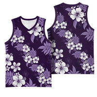 Hawaiian Hibiscus Tribal Floral Purple Basketball Jersey Polynesian Tapa Pattern LT01 - Polynesian Pride