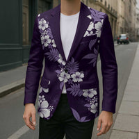 Hawaiian Hibiscus Tribal Floral Purple Blazer Polynesian Tapa Pattern - Polynesian Pride