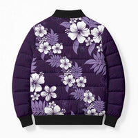 Hawaiian Hibiscus Tribal Floral Purple Bomber Puffer Jacket Polynesian Tapa Pattern LT01 - Polynesian Pride