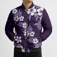 Hawaiian Hibiscus Tribal Floral Purple Bomber Puffer Jacket Polynesian Tapa Pattern LT01 - Polynesian Pride