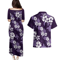 Hawaiian Hibiscus Tribal Floral Purple Couples Matching Puletasi and Hawaiian Shirt Polynesian Tapa Pattern - Polynesian Pride