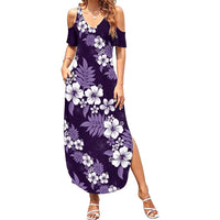 Hawaiian Hibiscus Tribal Floral Purple Family Matching Summer Maxi Dress and Hawaiian Shirt Polynesian Tapa Pattern - Polynesian Pride