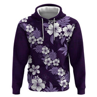 Hawaiian Hibiscus Tribal Floral Purple Hoodie Polynesian Tapa Pattern - Polynesian Pride