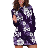 Hawaiian Hibiscus Tribal Floral Purple Hoodie Dress Polynesian Tapa Pattern - Polynesian Pride