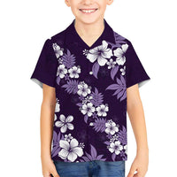 Hawaiian Hibiscus Tribal Floral Purple Kid Hawaiian Shirt Polynesian Tapa Pattern LT01 Kid Purple - Polynesian Pride
