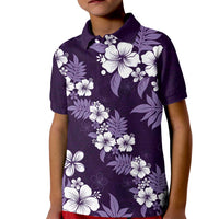 Hawaiian Hibiscus Tribal Floral Purple Kid Polo Shirt Polynesian Tapa Pattern LT01 Kid Purple - Polynesian Pride