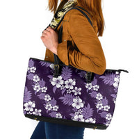 Hawaiian Hibiscus Tribal Floral Purple Leather Tote Bag Polynesian Tapa Pattern LT01 Purple - Polynesian Pride