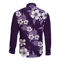 Hawaiian Hibiscus Tribal Floral Purple Long Sleeve Button Shirt Polynesian Tapa Pattern - Polynesian Pride