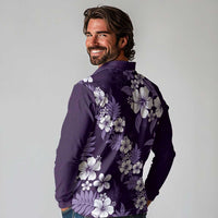 Hawaiian Hibiscus Tribal Floral Purple Long Sleeve Polo Shirt Polynesian Tapa Pattern LT01 - Polynesian Pride