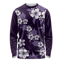 Hawaiian Hibiscus Tribal Floral Purple Long Sleeve Shirt Polynesian Tapa Pattern - Polynesian Pride