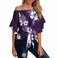 Hawaiian Hibiscus Tribal Floral Purple Off Shoulder Wrap Waist Top Polynesian Tapa Pattern LT01 - Polynesian Pride