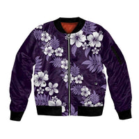 Hawaiian Hibiscus Tribal Floral Purple Sleeve Zip Bomber Jacket Polynesian Tapa Pattern LT01 Unisex Purple - Polynesian Pride