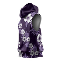 Hawaiian Hibiscus Tribal Floral Purple Sleeveless Hoodie Polynesian Tapa Pattern - Polynesian Pride
