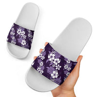 Hawaiian Hibiscus Tribal Floral Purple Slide Sandals Polynesian Tapa Pattern - Polynesian Pride