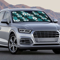 Hawaiian Hibiscus Tribal Floral Teal Auto Sun Shade Polynesian Tapa Pattern - Polynesian Pride