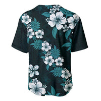 Hawaiian Hibiscus Tribal Floral Teal Baseball Jersey Polynesian Tapa Pattern - Polynesian Pride