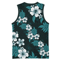Hawaiian Hibiscus Tribal Floral Teal Basketball Jersey Polynesian Tapa Pattern LT01 - Polynesian Pride