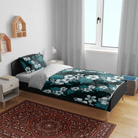 Hawaiian Hibiscus Tribal Floral Teal Bedding Set Polynesian Tapa Pattern - Polynesian Pride