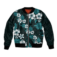 Hawaiian Hibiscus Tribal Floral Teal Bomber Jacket Polynesian Tapa Pattern - Polynesian Pride