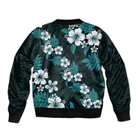 Hawaiian Hibiscus Tribal Floral Teal Bomber Jacket Polynesian Tapa Pattern - Polynesian Pride