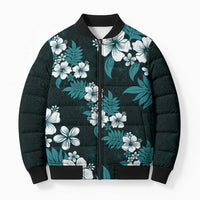 Hawaiian Hibiscus Tribal Floral Teal Bomber Puffer Jacket Polynesian Tapa Pattern LT01 Unisex Teal - Polynesian Pride