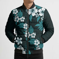 Hawaiian Hibiscus Tribal Floral Teal Bomber Puffer Jacket Polynesian Tapa Pattern LT01 - Polynesian Pride
