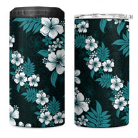 Hawaiian Hibiscus Tribal Floral Teal 4 in 1 Can Cooler Tumbler Polynesian Tapa Pattern - Polynesian Pride