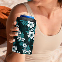 Hawaiian Hibiscus Tribal Floral Teal 4 in 1 Can Cooler Tumbler Polynesian Tapa Pattern - Polynesian Pride