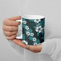 Hawaiian Hibiscus Tribal Floral Teal Ceramic Mug Polynesian Tapa Pattern - Polynesian Pride