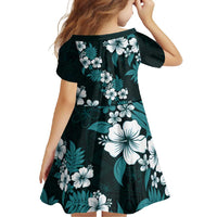 Hawaiian Hibiscus Tribal Floral Teal Family Matching Long Sleeve Bodycon Dress and Hawaiian Shirt Polynesian Tapa Pattern - Polynesian Pride