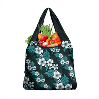 Hawaiian Hibiscus Tribal Floral Teal Grocery Bag Polynesian Tapa Pattern - Polynesian Pride