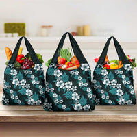 Hawaiian Hibiscus Tribal Floral Teal Grocery Bag Polynesian Tapa Pattern - Polynesian Pride